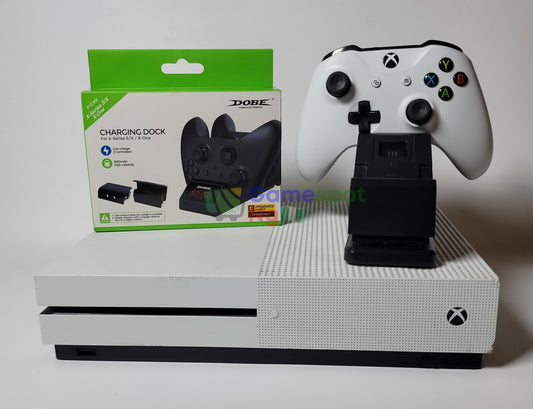 an Xbox Slim 4K Enabled, 10 Installed Games + Rechargeable Dock & Battery(+ A wireless controller)